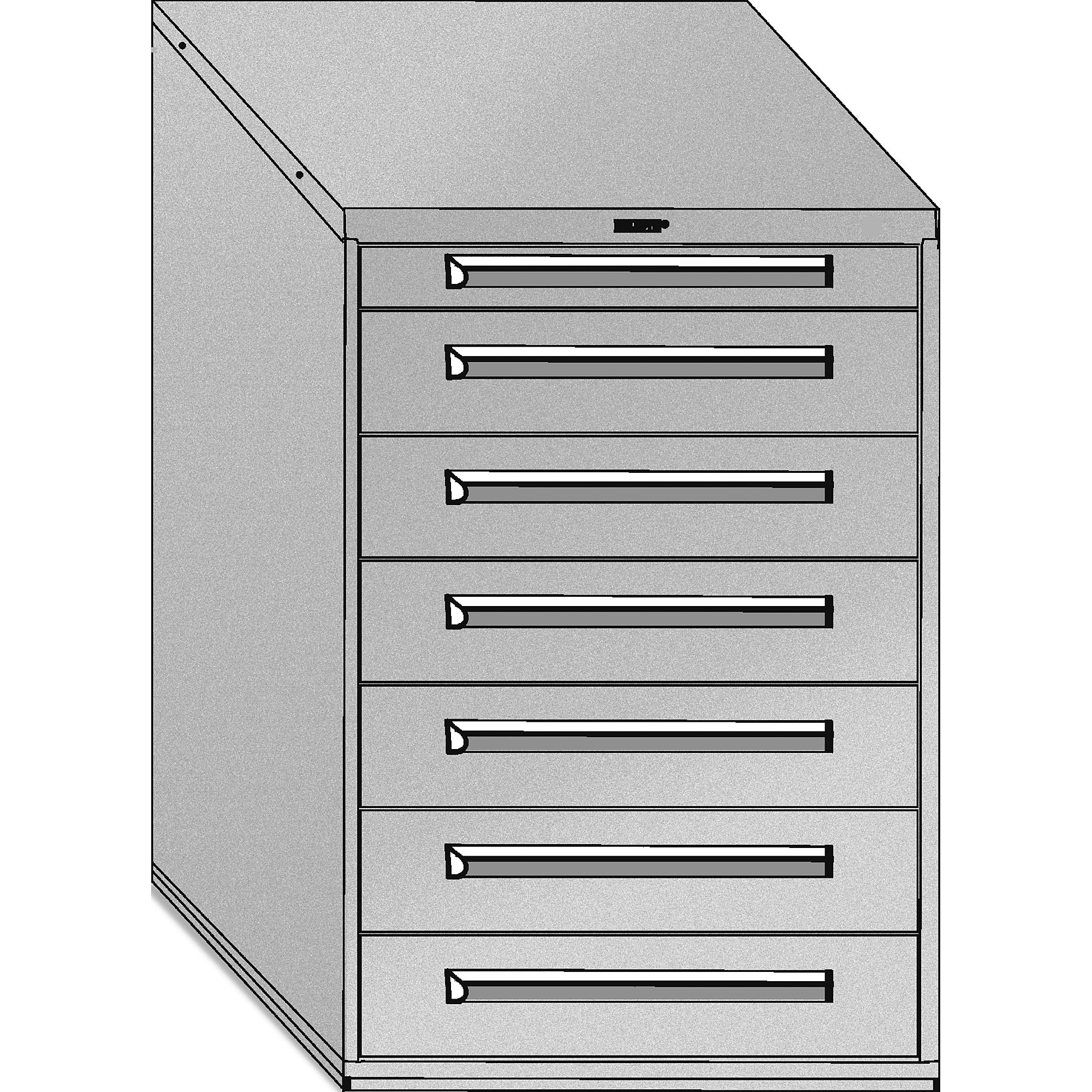 Equipto, Modular Drawer Unit w/Div30W x 27 3/4D x 44H, Height 44 in, Width 30 in, Drawers - 7 total, 1 3"h, 6 6"h ; Model # 4412-01-GY; Color: Smooth Office Gray